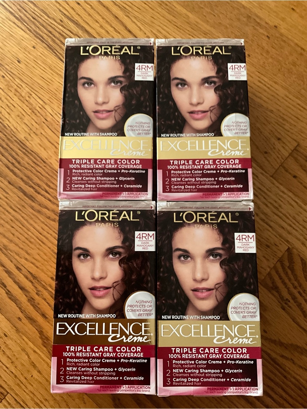 L'Oreal Excellence Creme 4RM Dark Mahogany Red Permanent Hair Color (4 boxes)